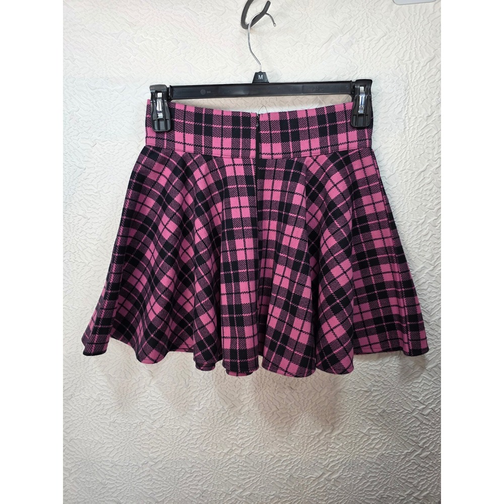 Hot Topic Skater Skirt Womens Medium Pink Black Plaid Good Lace Up Corset Emo - Picture 4 of 6